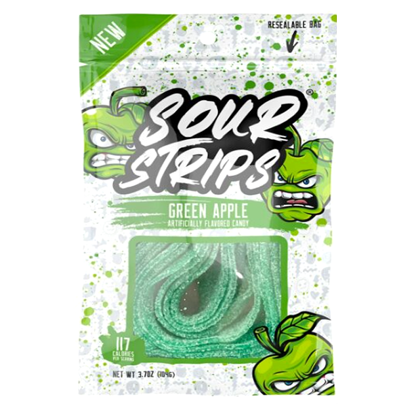 Sour Strips Candy Peg Bag - Green Apple - 97g -12ct