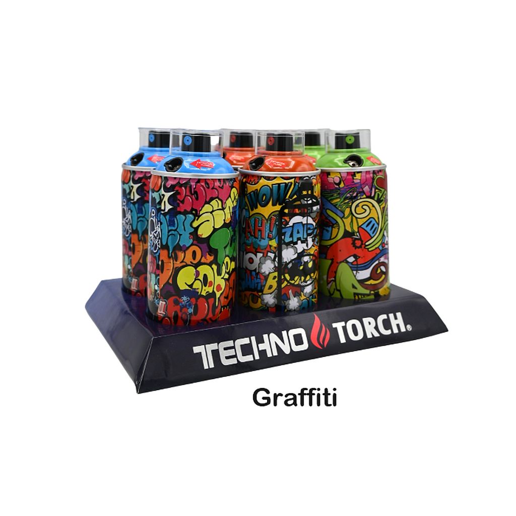 5" Techno Small Spray Can Torch Lighters - Graffiti - 6ct