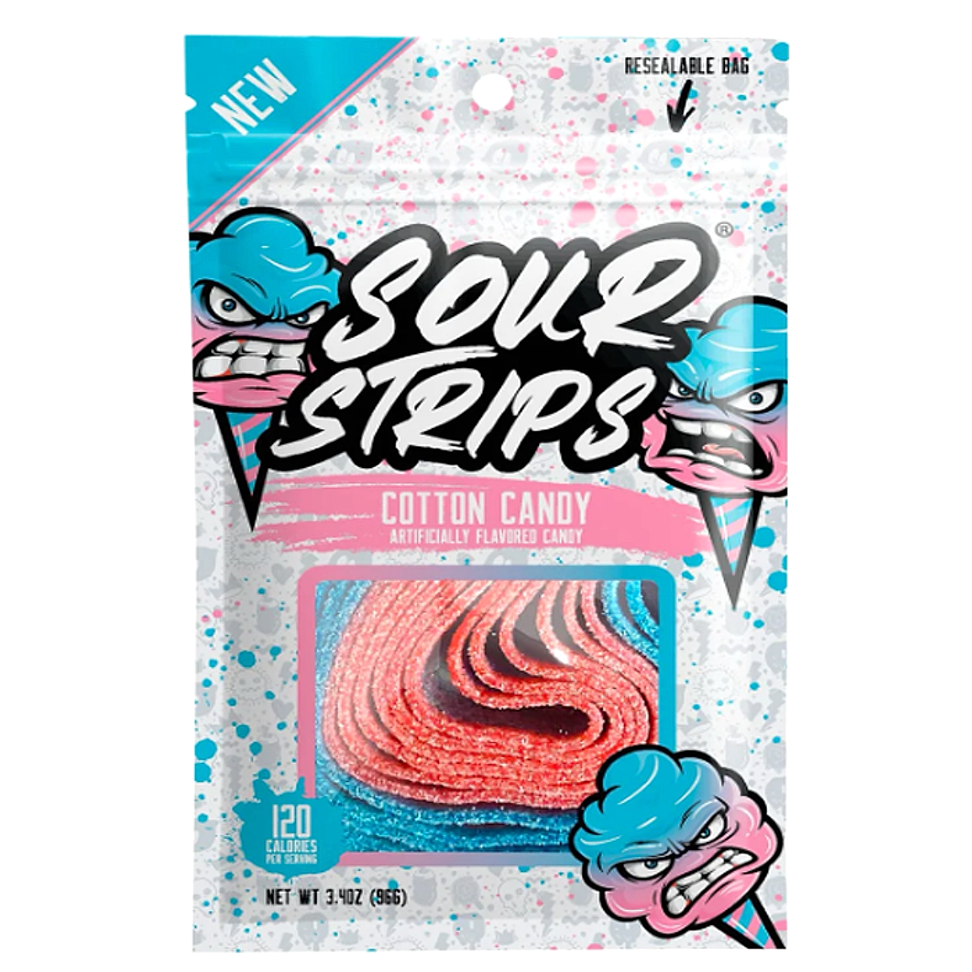 Sour Strips Candy Peg Bag - Cotton Candy - 97g -12ct