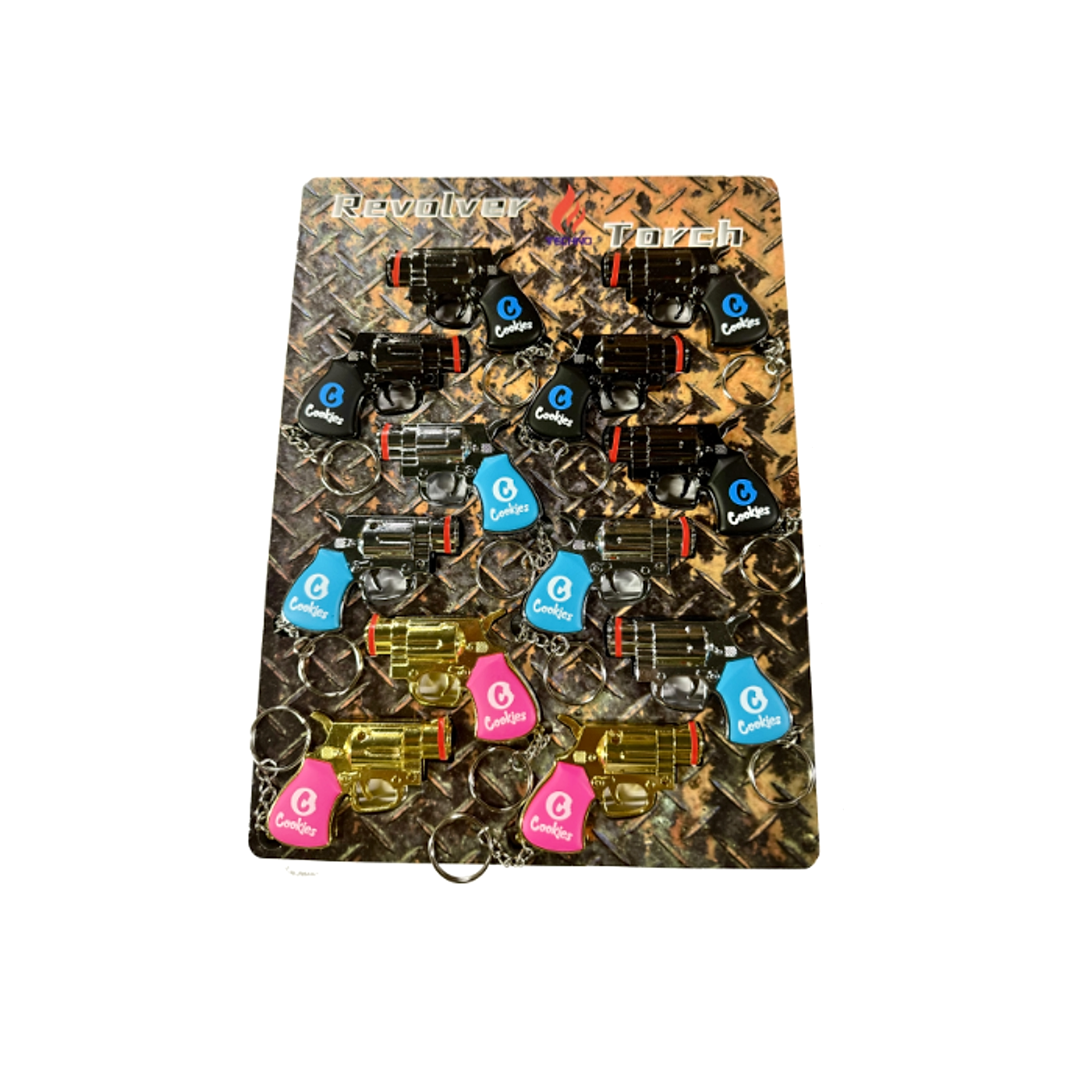 Techno Cookies Revolver Lighter W/Key Ring on Cardboard - 12ct