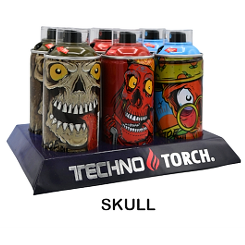 5" Techno Small Spray Can Torch Lighters - Skull - 6ct