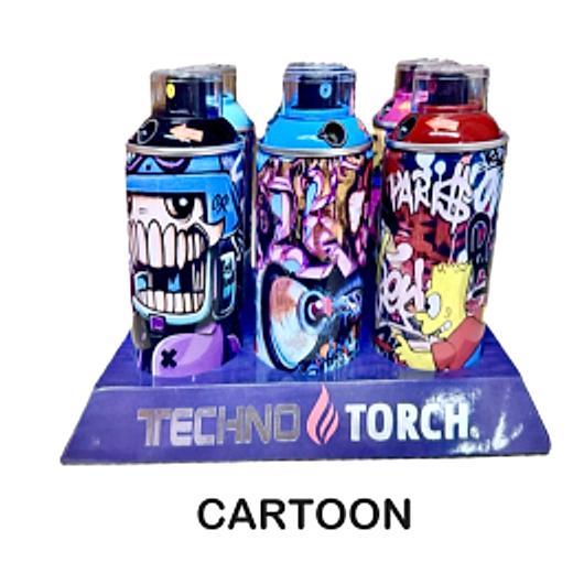 5" Techno Small Spray Can Torch Lighters - Cartoon - 6ct