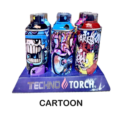 5" Techno Small Spray Can Torch Lighters - Cartoon - 6ct