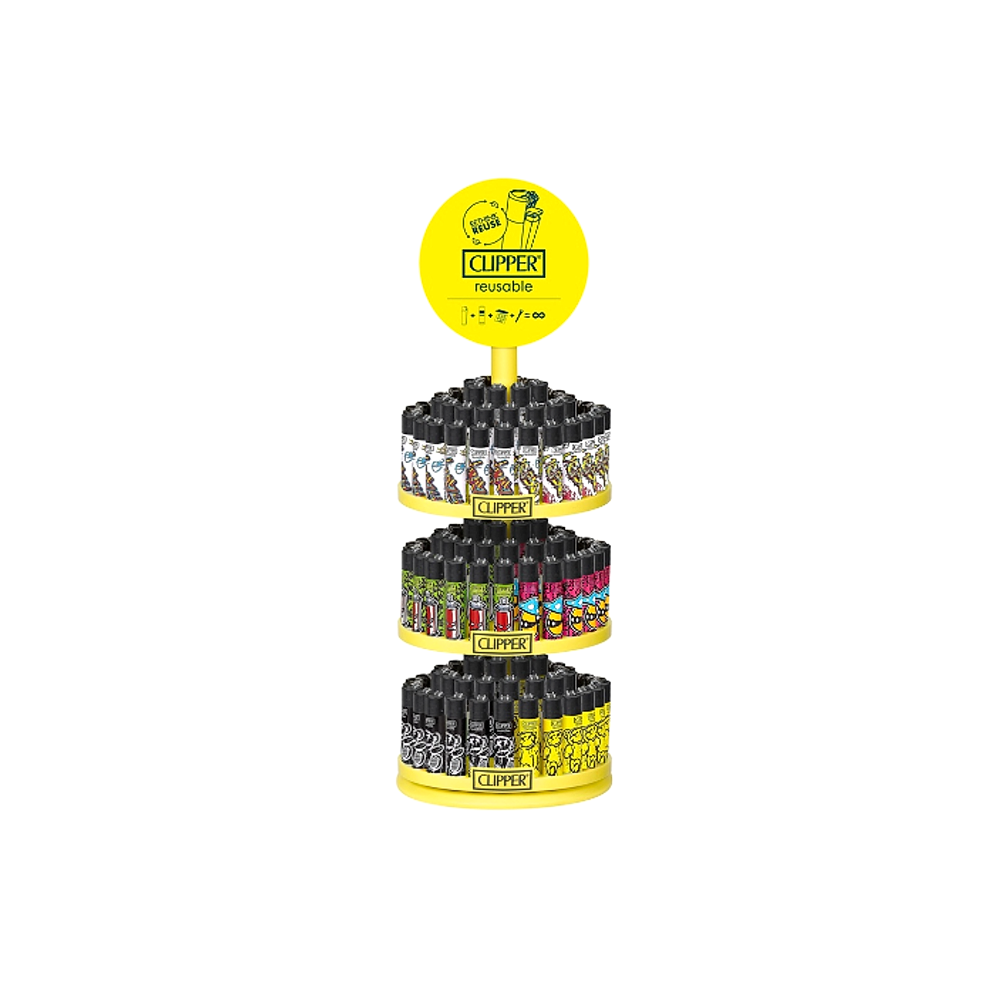 Clipper Carousel Display Street Life Lighters - 144ct + 12ct