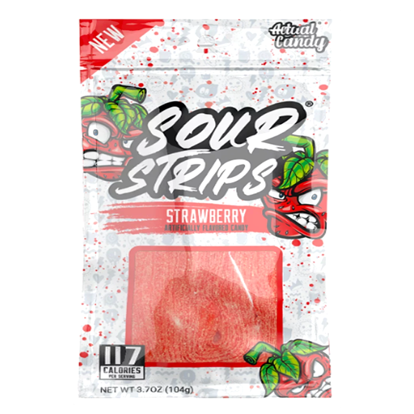 Sour Strips Candy Peg Bag - Strawberry - 97g -12ct