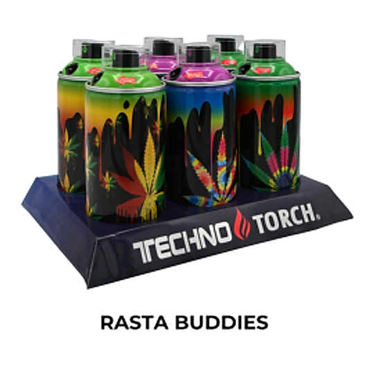 5" Techno Small Spray Can Torch Lighters - Rasta Buddies - 6ct