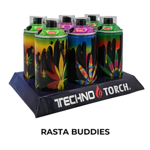 5" Techno Small Spray Can Torch Lighters - Rasta Buddies - 6ct