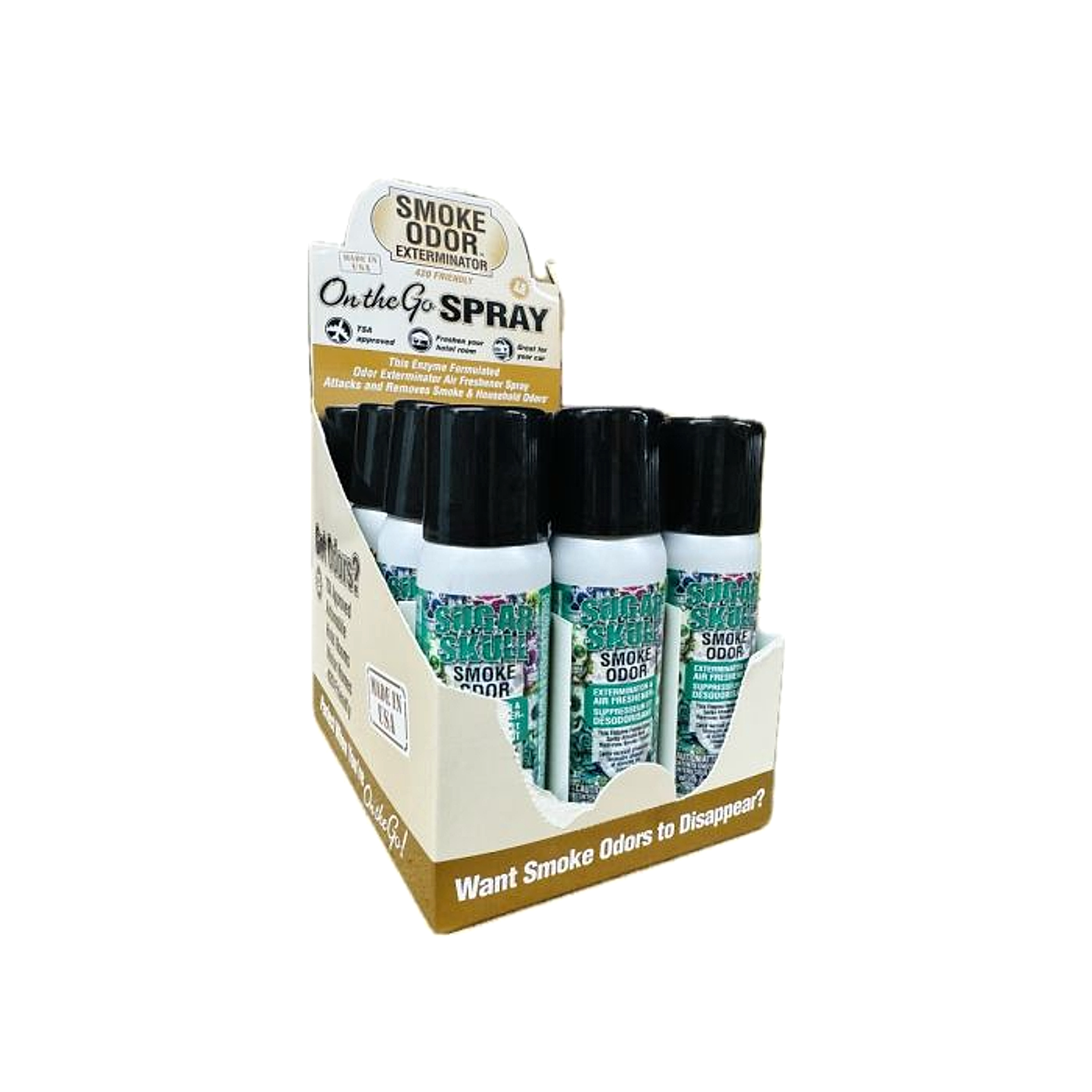 Smoke Odor Exterminator & Freshener Mini Spray 3oz - Sugar Skull - 12ct - Display