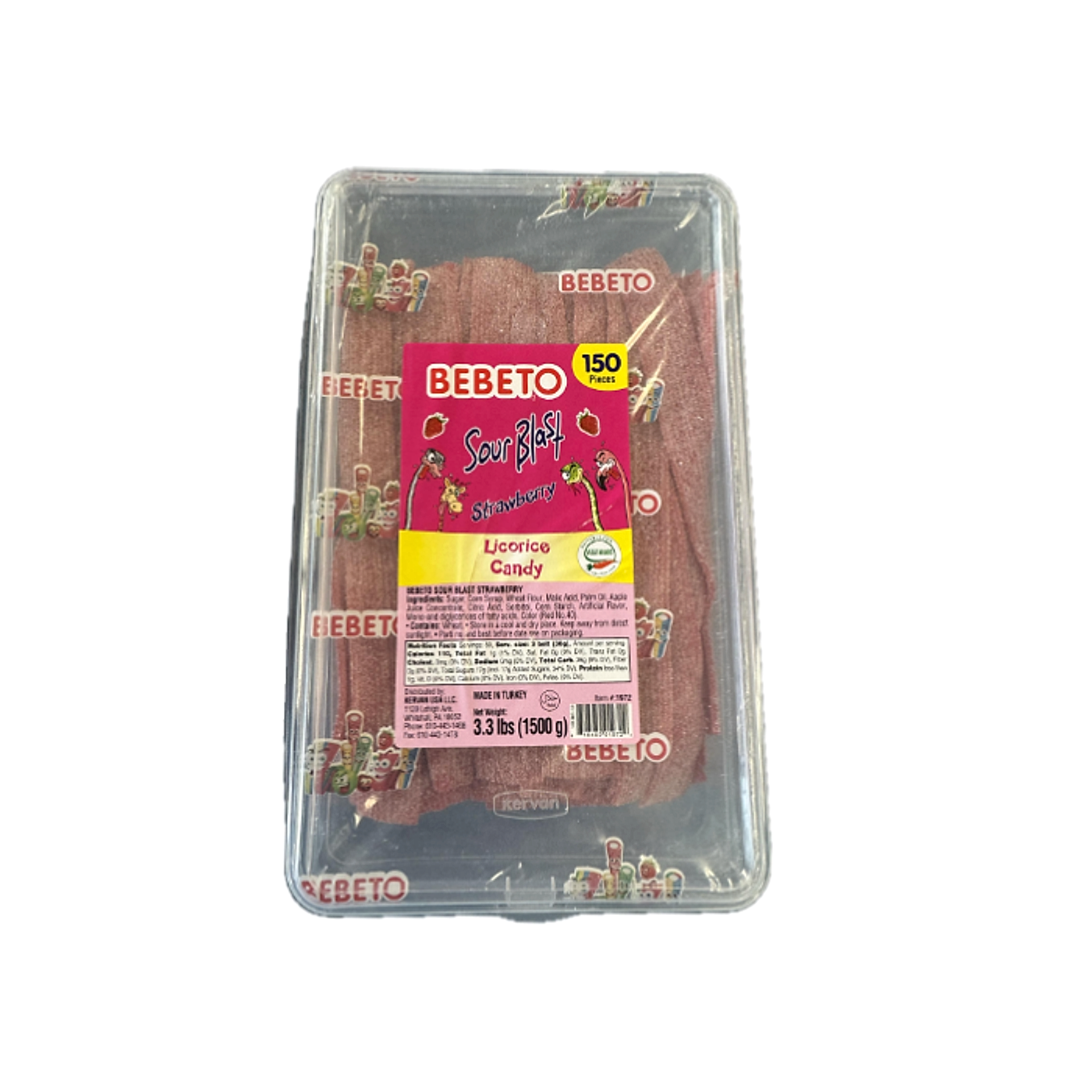Bebeto Sour Blast Licorice Candy - Strawberry - (1500g) - 150ct