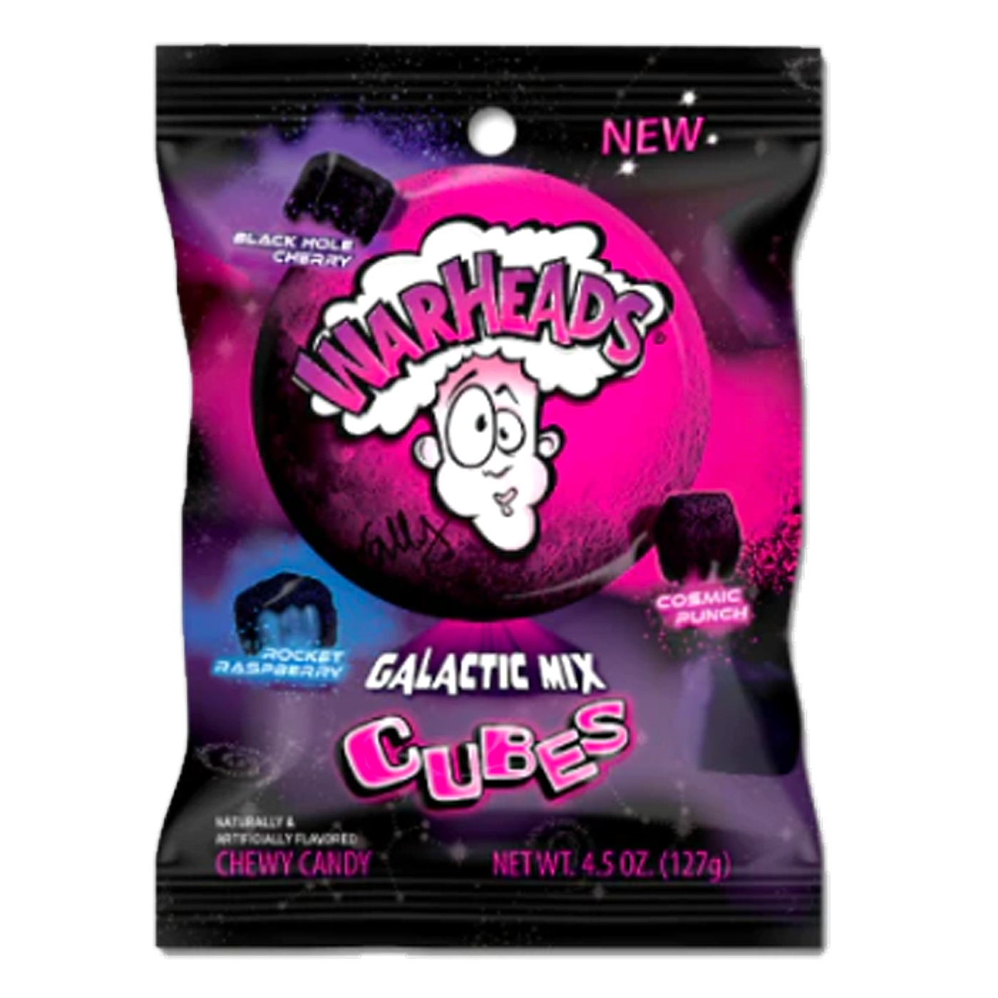 Warheads Galactic Mix Cubes Peg Bags - 128g -12ct