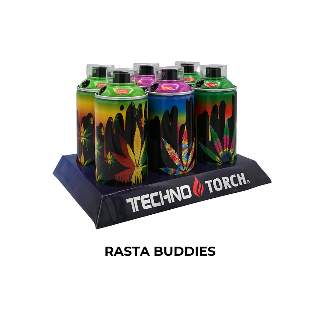 5" Techno Small Spray Can Torch Lighters - Rasta Buddies - 6ct