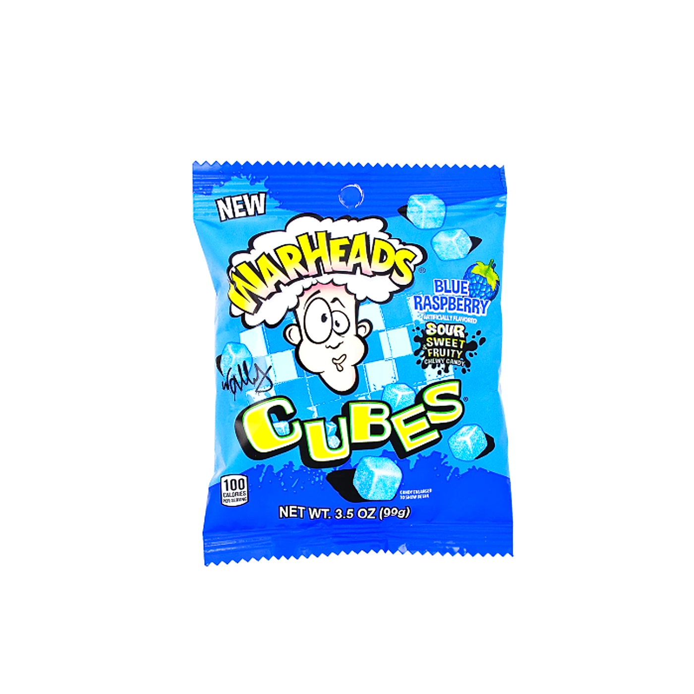 Warheads Blue Raspberry Cubes Peg Bags - 128g -12ct