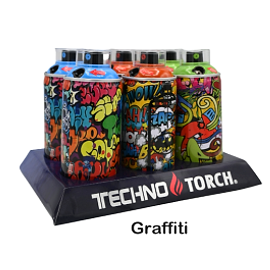 5" Techno Small Spray Can Torch Lighters - Graffiti - 6ct