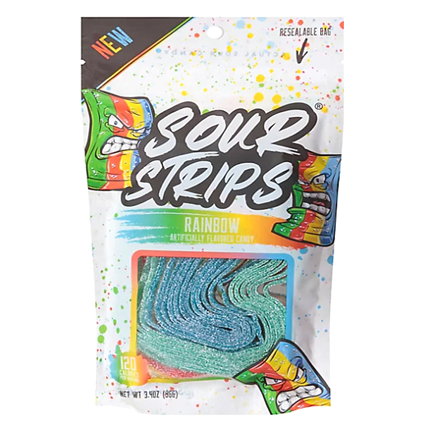 Sour Strips Candy Peg Bag - Rainbow - 97g -12ct