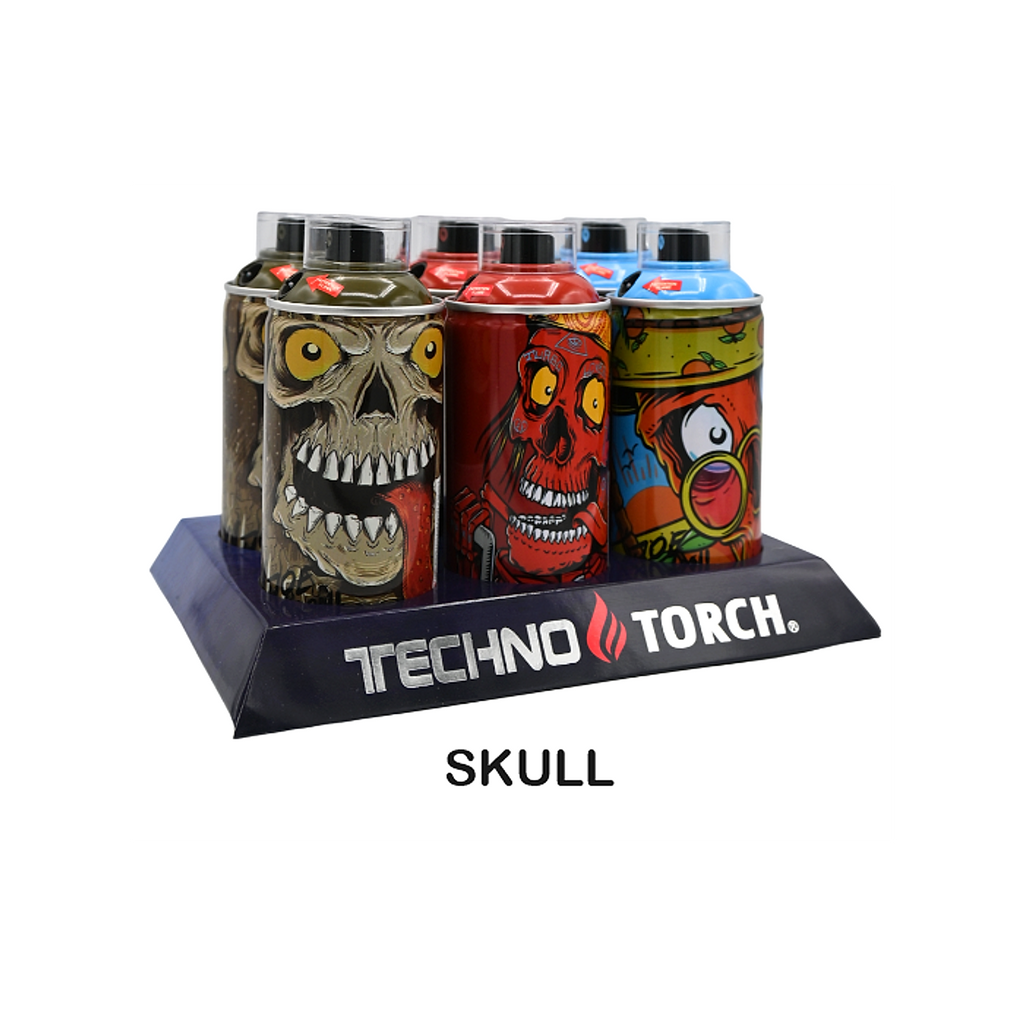 5" Techno Small Spray Can Torch Lighters - Skull - 6ct