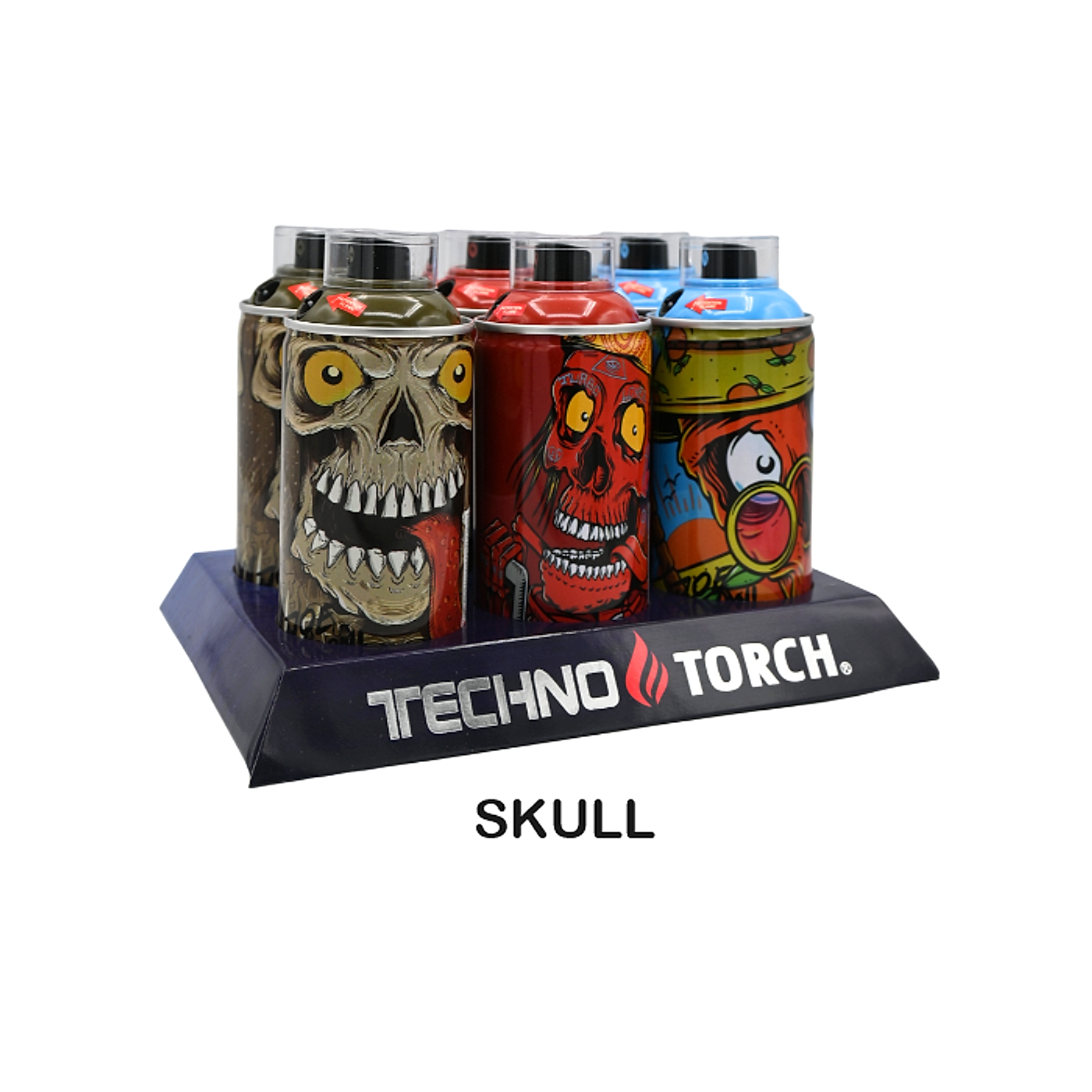 5" Techno Small Spray Can Torch Lighters - Skull - 6ct