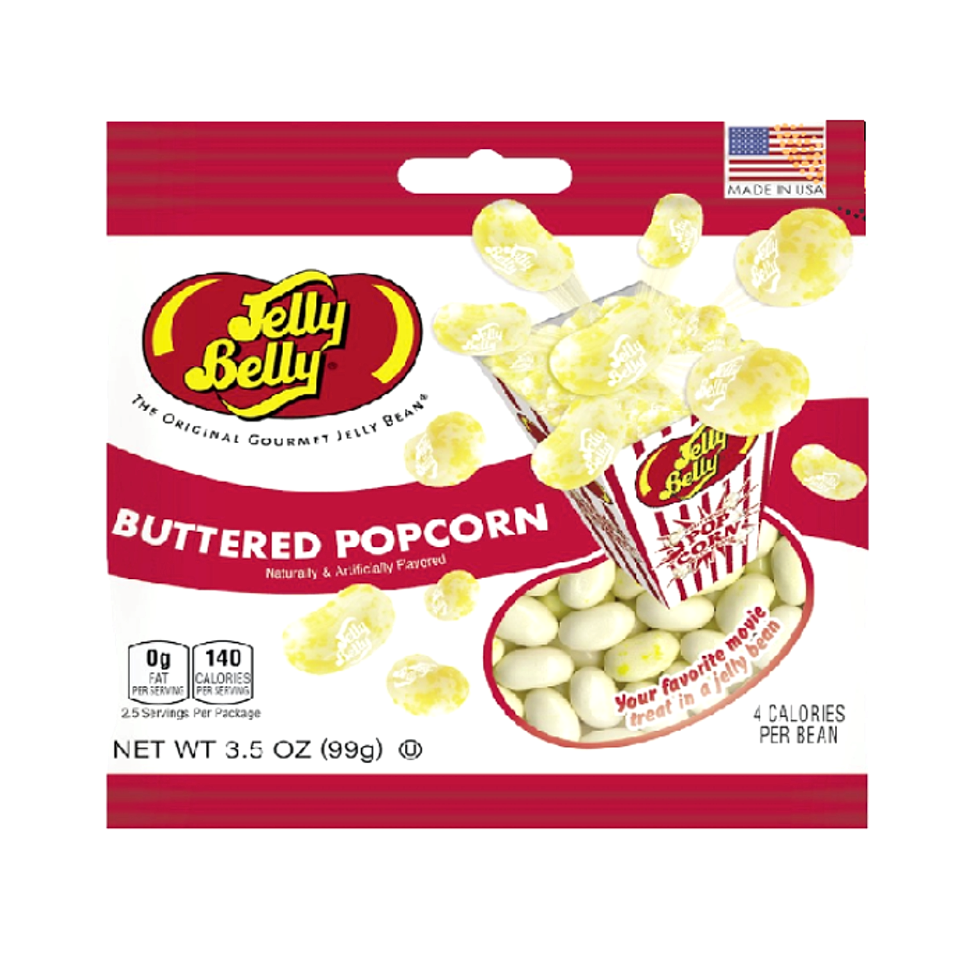Jelly Belly Beans Peg Bag - Buttered Popcorn - 100g -12ct