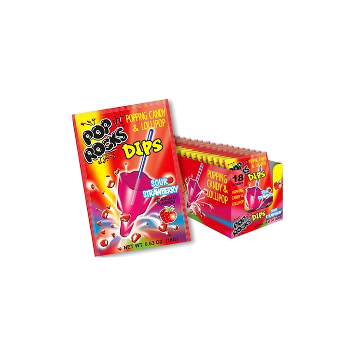 Pop Rocks Dips - Sour Strawberry - 18g -18ct